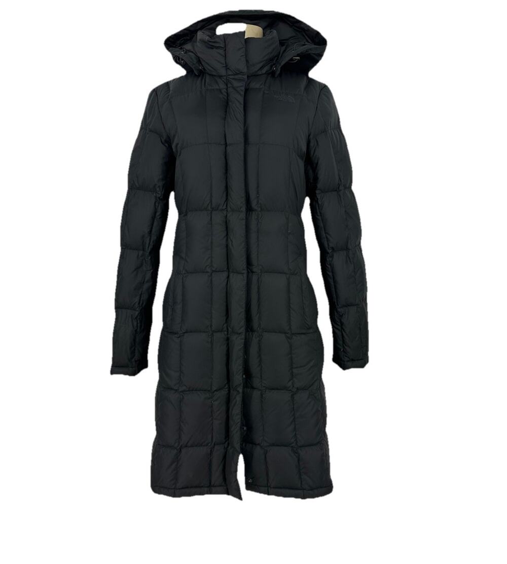 The North Face Small Women Puffer Jacket 550 Down Coat Black Hooded CLT
